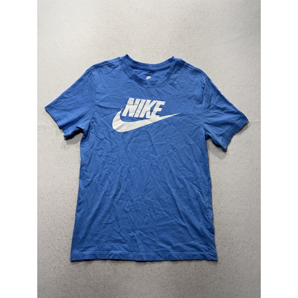 Nike Shirt Mens Medium Blue Big Logo Graphic Tee Short Sleeve Nike Swoosh